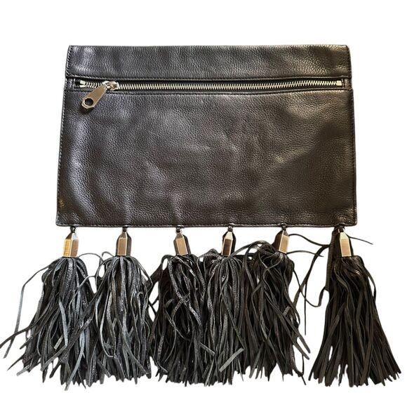 REBECCA MINKOFF‎ Kinga Leather Tassel Clutch Black - Picture 6 of 7